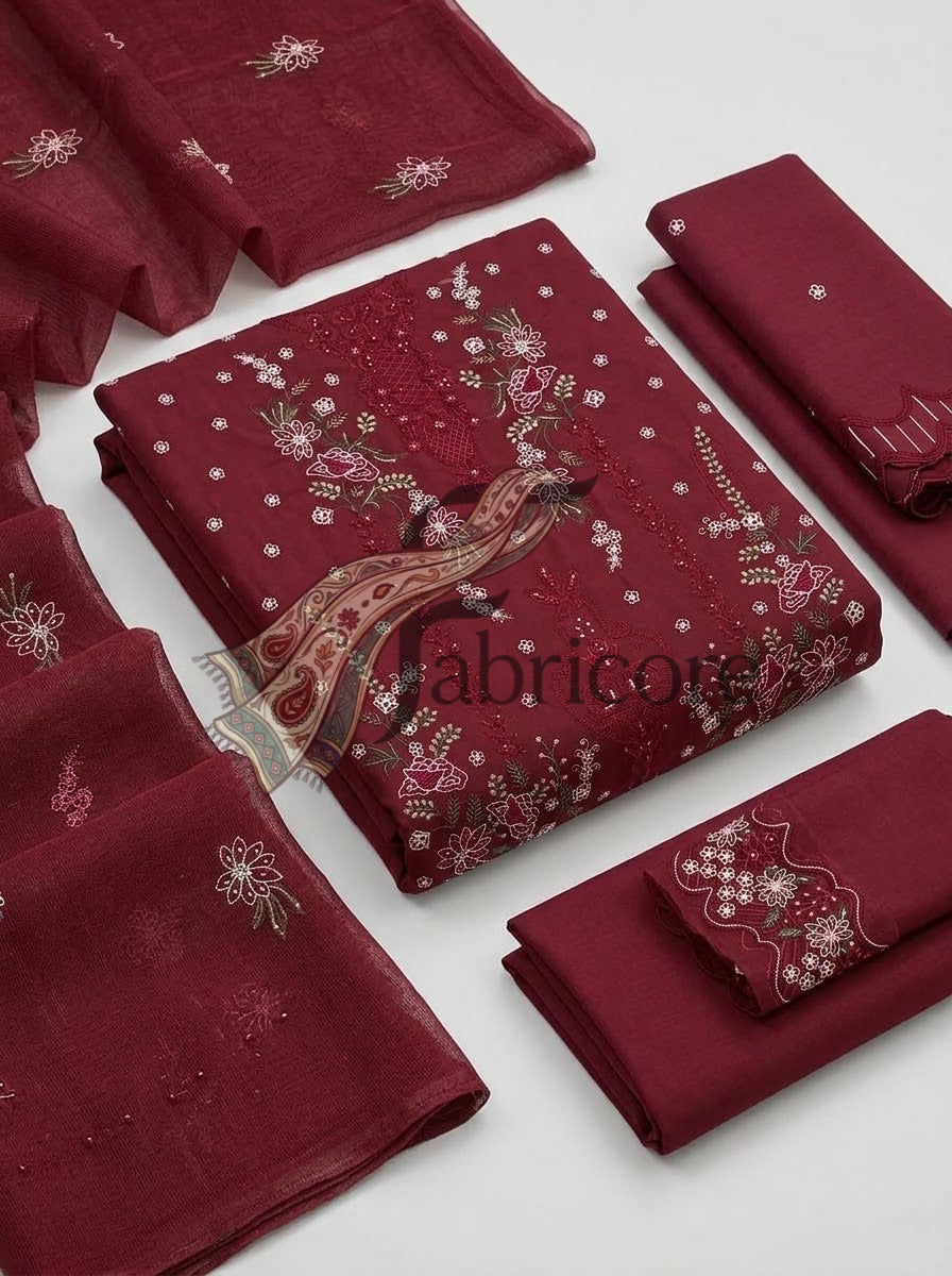 Mahroon Blossom 3pc Dhanak